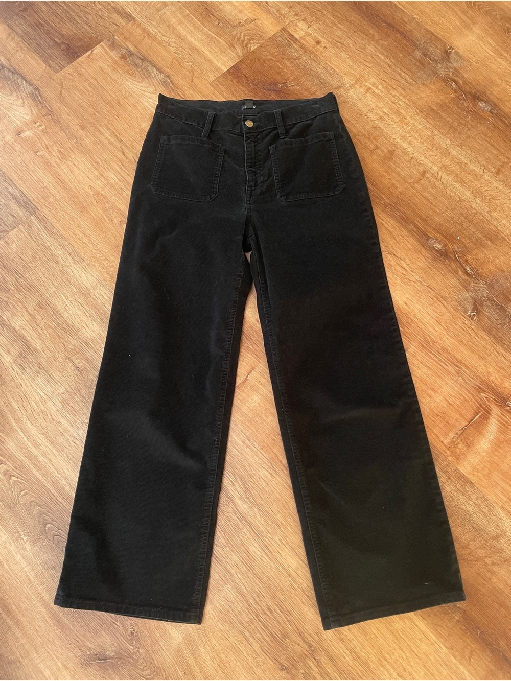 J Crew Womens Straight/Wide Leg Corduroy Pants Patch Pockets Sz 27 Black Cords